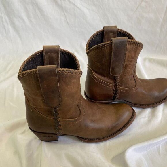 Lane PLAIN JANE PJ Brown Cowboy Boots Booties Size 6 Short Leather Western Ankle - Picture 8 of 11